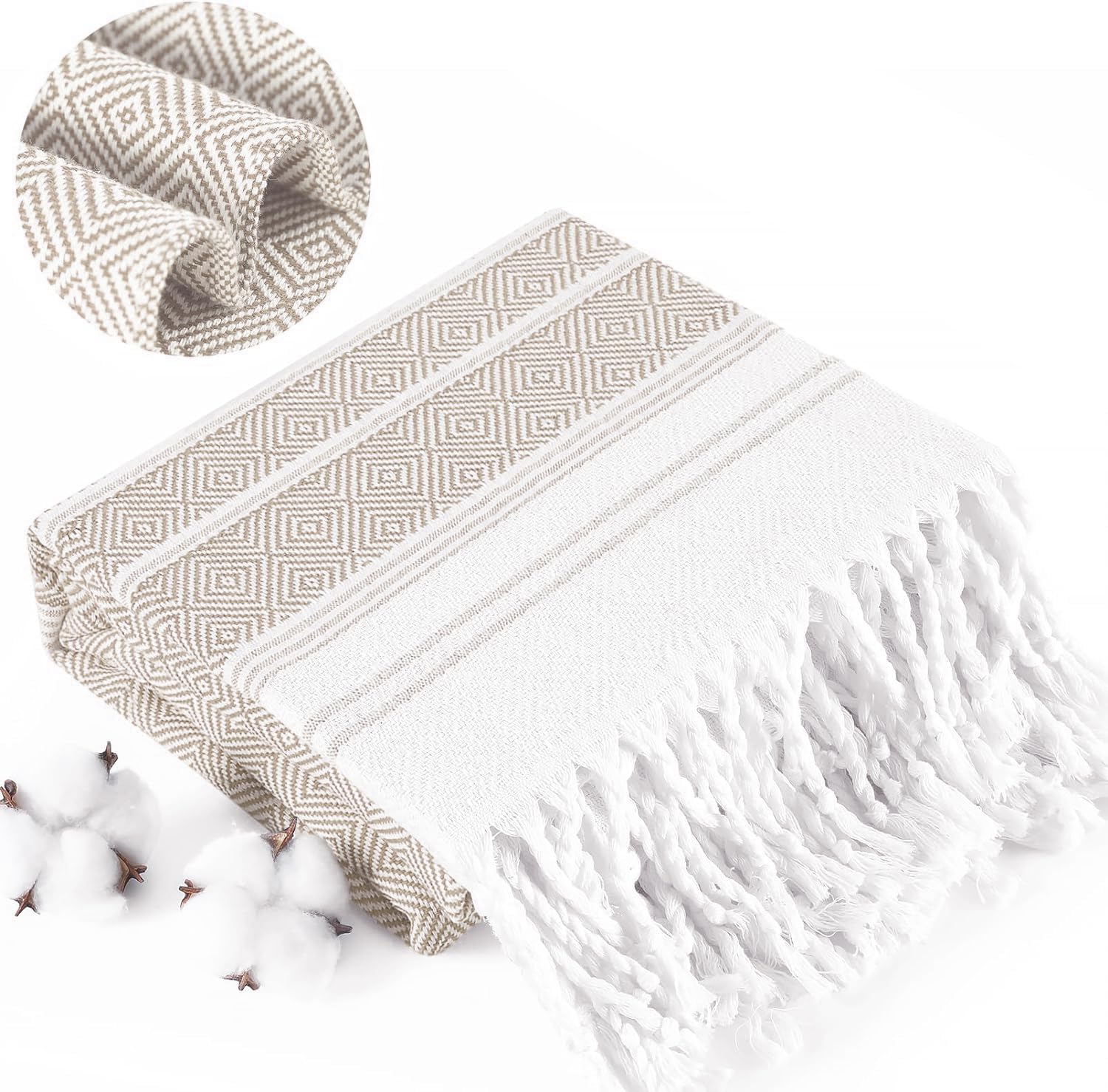 Boho Beige Throw Blanket Bedroom Living Room Accessories Sofa Couch Chair Essential Bohmian Aztec African Southwest Neutral White Fall ntique Vintage French Country Primitive Cottage Nursery Decor