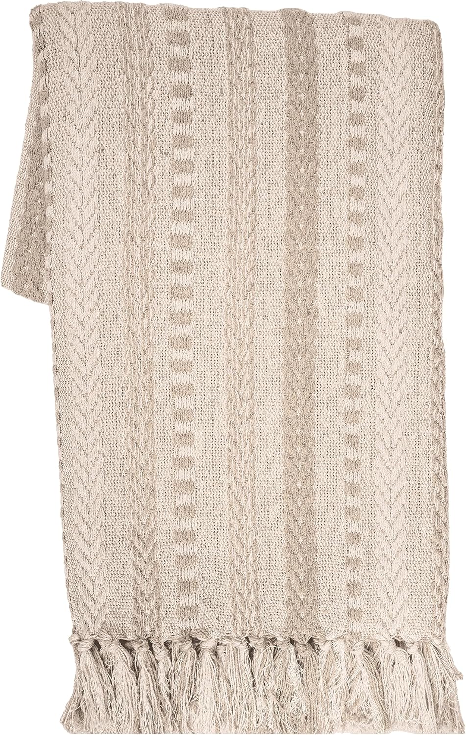 Farmhouse Throw Blanket Boho Living Room Decor Brown Cotton Stripe Cozy Bed Blankets with Fringe Soft and Luxury for Couch 50 x 60 Inches Warm Sand - Image 2